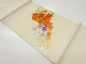 花々模様刺繍開き名古屋帯（額縁仕立て）